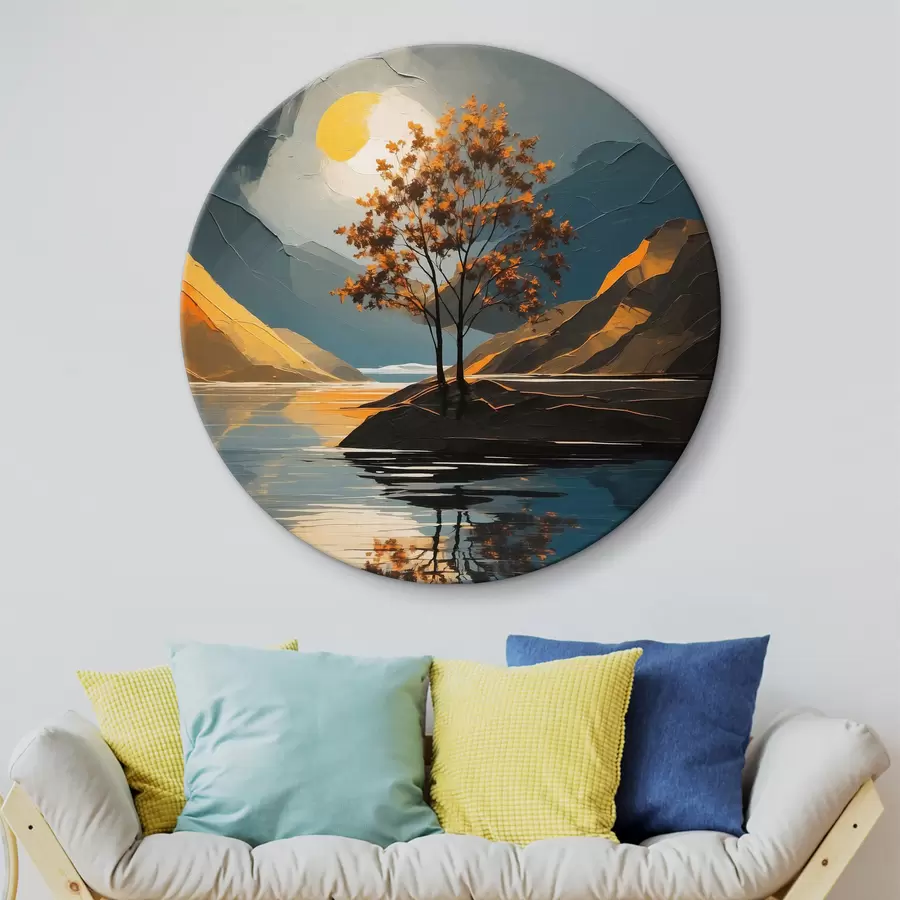  Schilderijen Een boom op een klein eiland in het meer r38112