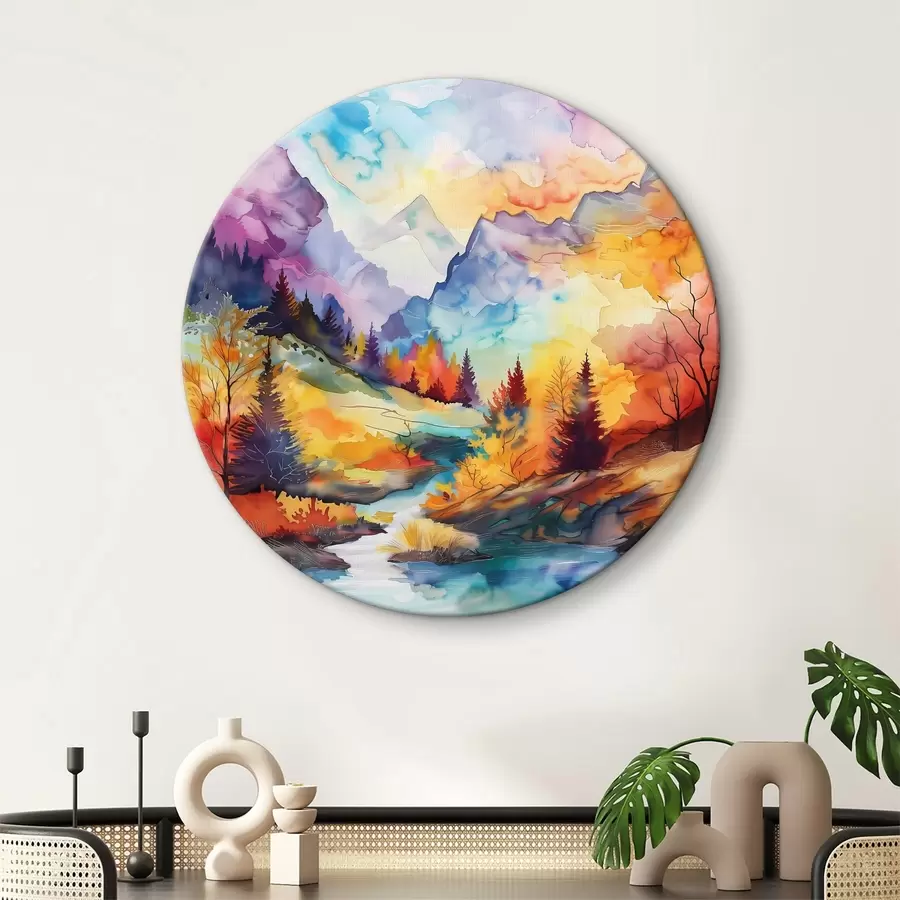  Peintures Paysage de montagne coloré avec arbres et rivière r38145