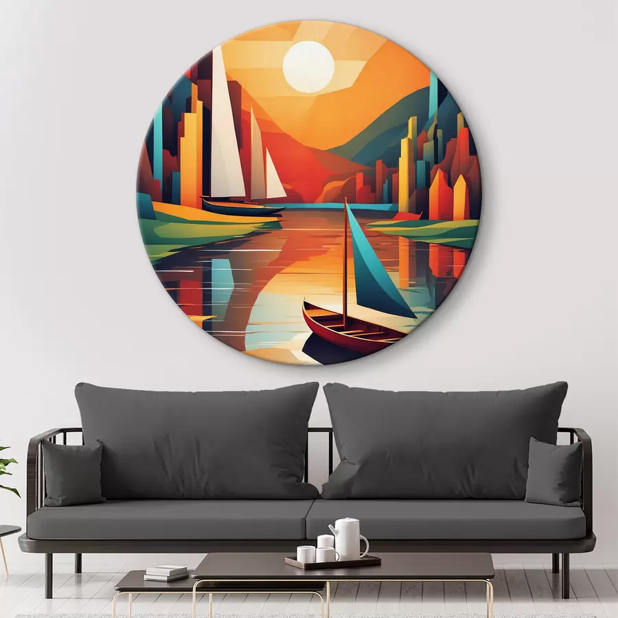  Schilderijen Boot op de rivier. Vectorafbeelding r38179