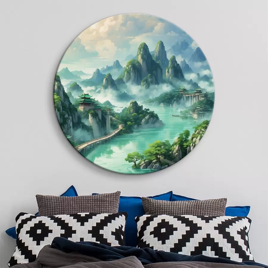  Schilderijen Rivier met brug en gebouwen r38184