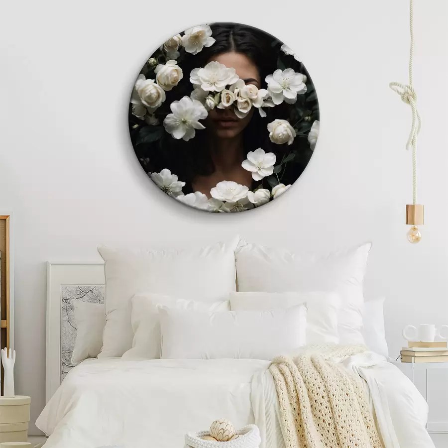  Peintures Femme cachant son visage derrière des fleurs blanches r38194