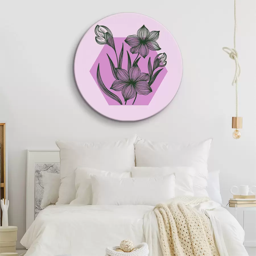  Schilderijen Tekening van bloemen op een paarse achtergrond r38213