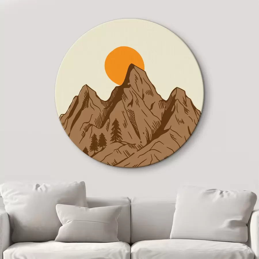  Schilderijen Berg met bomen en zon r38228