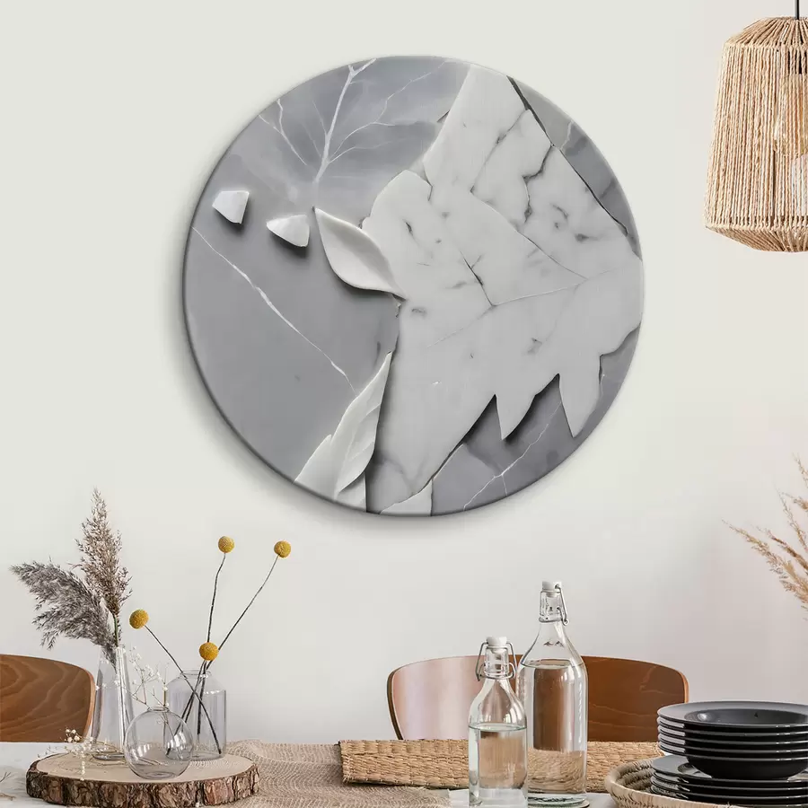  Peintures Surface en marbre blanc et gris avec des feuilles r38272