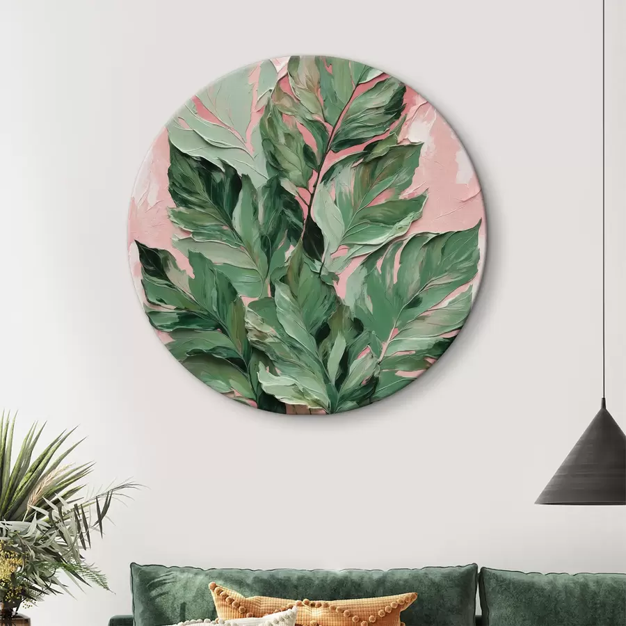  Schilderijen Afbeelding van bladeren op een roze achtergrond r38307