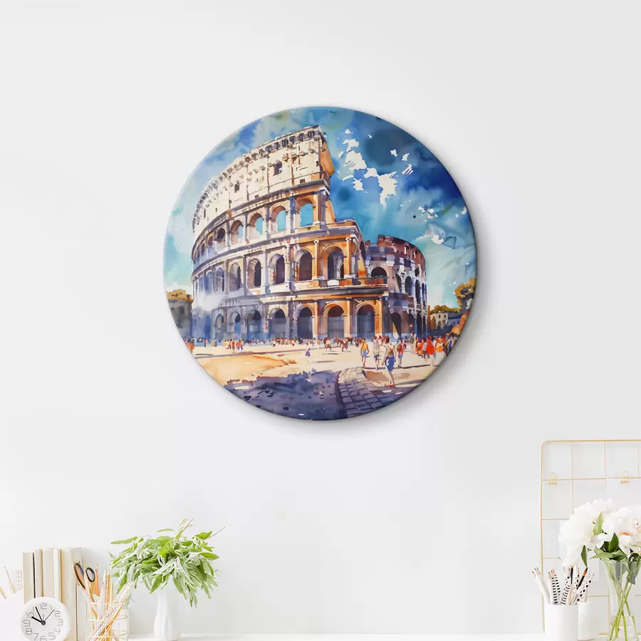  Schilderijen Aquarel van een groot gebouw met veel bogen r38326