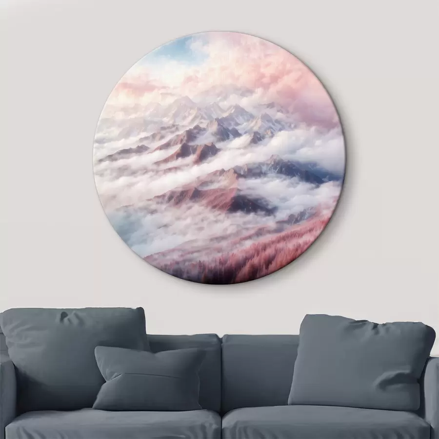  Schilderijen Bergketen met wolken en bomen r38358