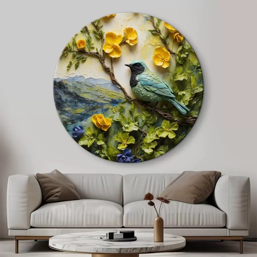 Peintures Un oiseau sur une branche d'arbre entouré de fleurs r38431