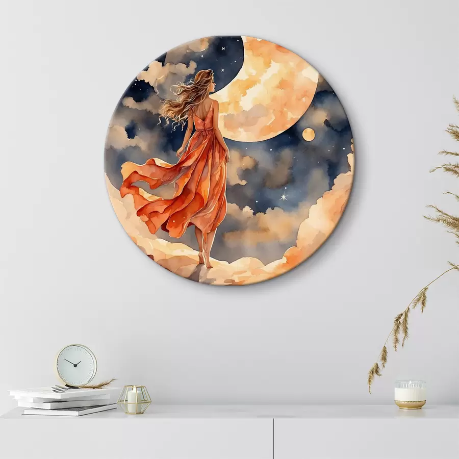  Schilderijen Vrouw in een jurk die op een wolk loopt r38440