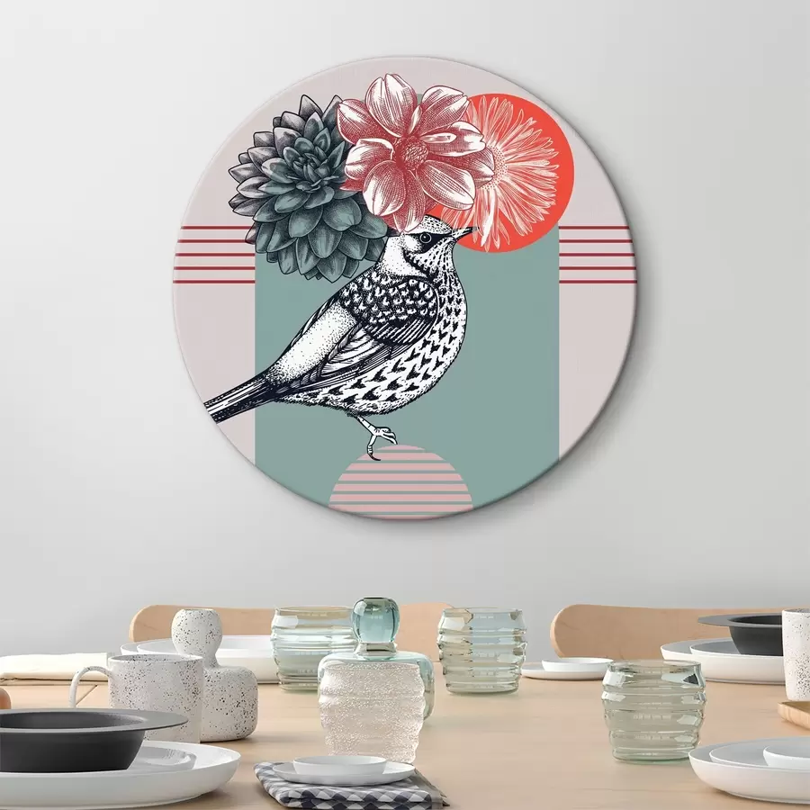  Schilderijen Een vogel met bloemen op zijn hoofd r38442