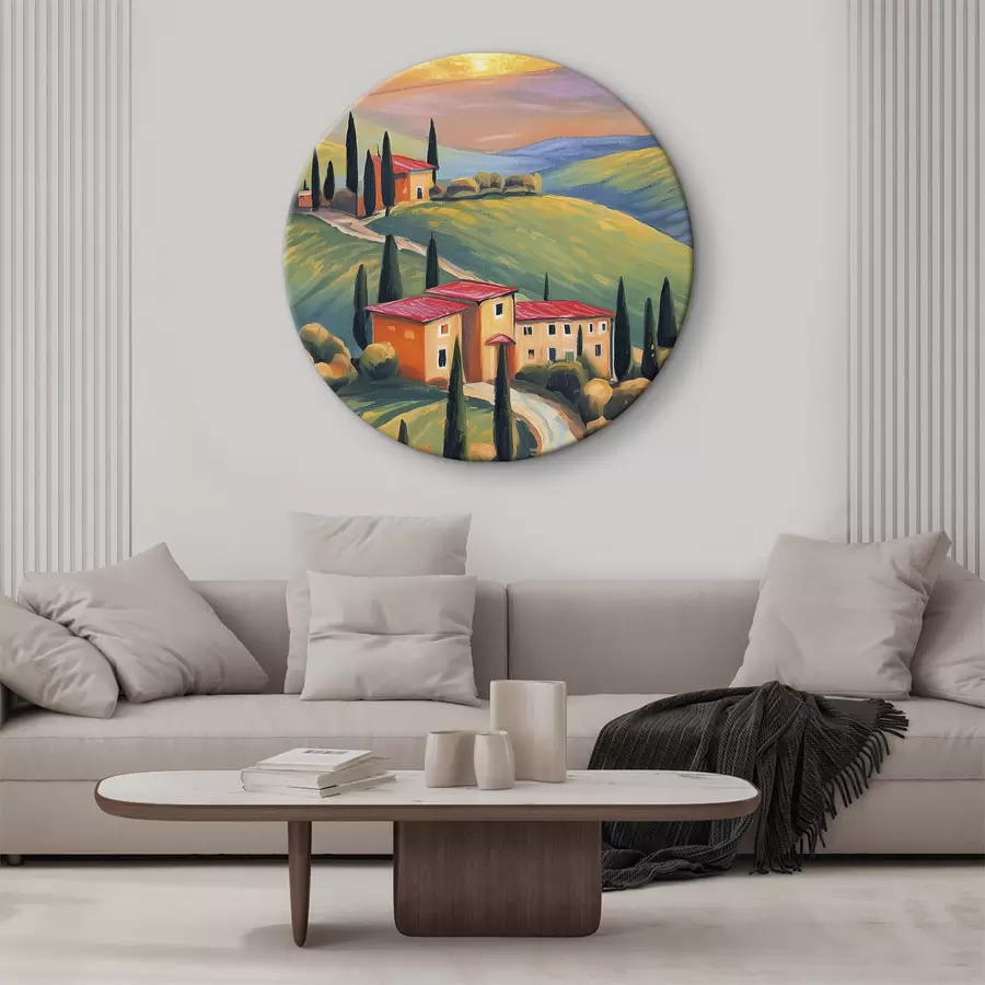  Schilderijen Landschappen van Toscane, Italië, acryl kunst, oude huizen, velden, zomer r38488