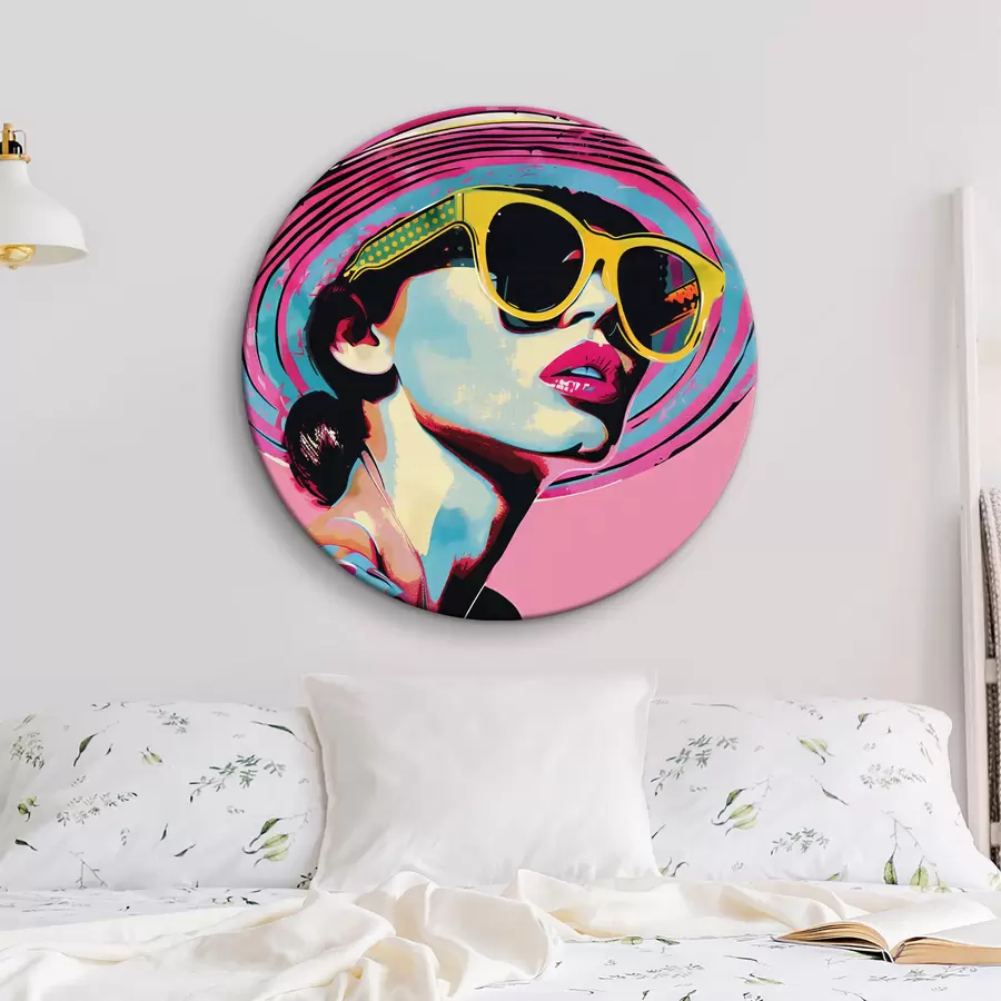  Schilderijen Kleurrijk portret van een stijlvolle vrouw met zonnebril r38508