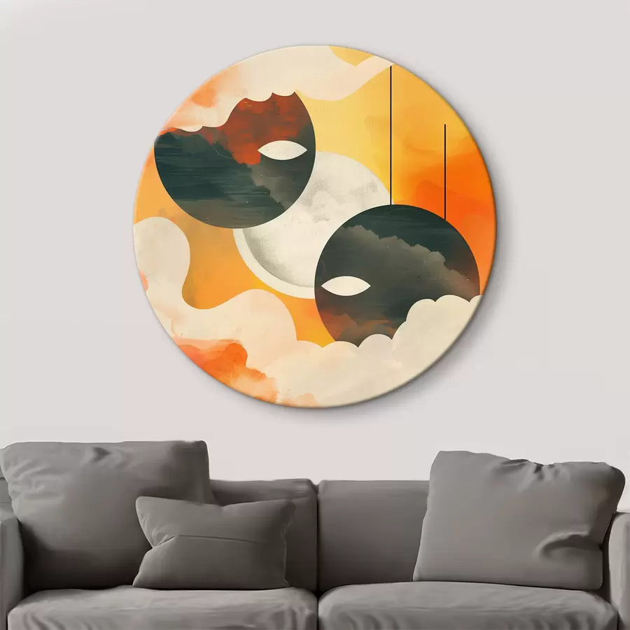  Schilderijen Een afbeelding van twee cirkels en wolken r38524