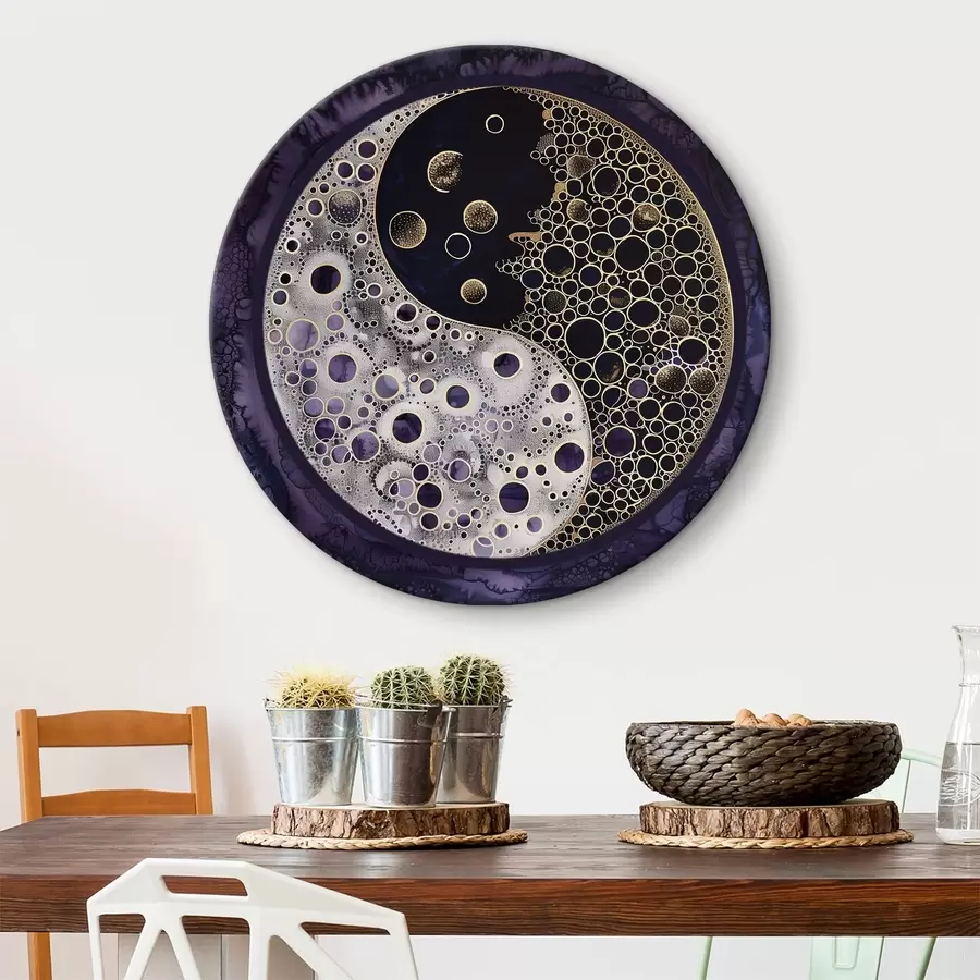  Schilderijen Yin en yang symbool op paarse achtergrond r38535