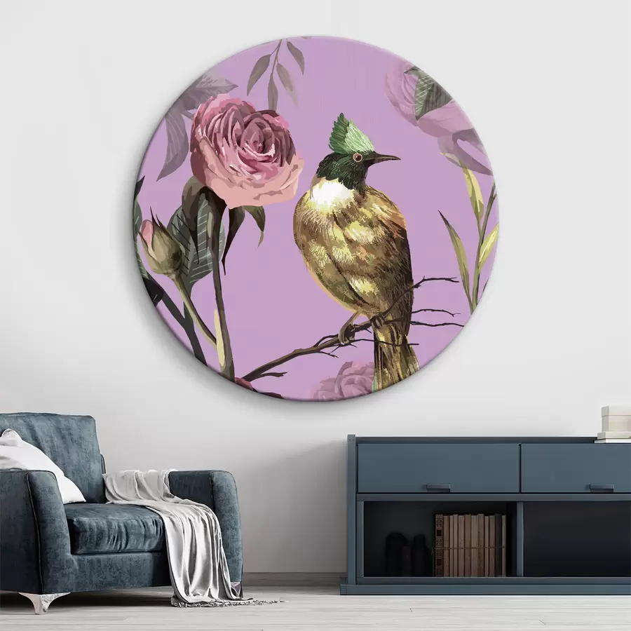  Schilderijen Vogel op een tak met bloemen r38564