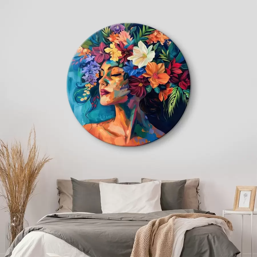 Fotobehang Een schilderij van een vrouw met bloemen in haar haar r38574