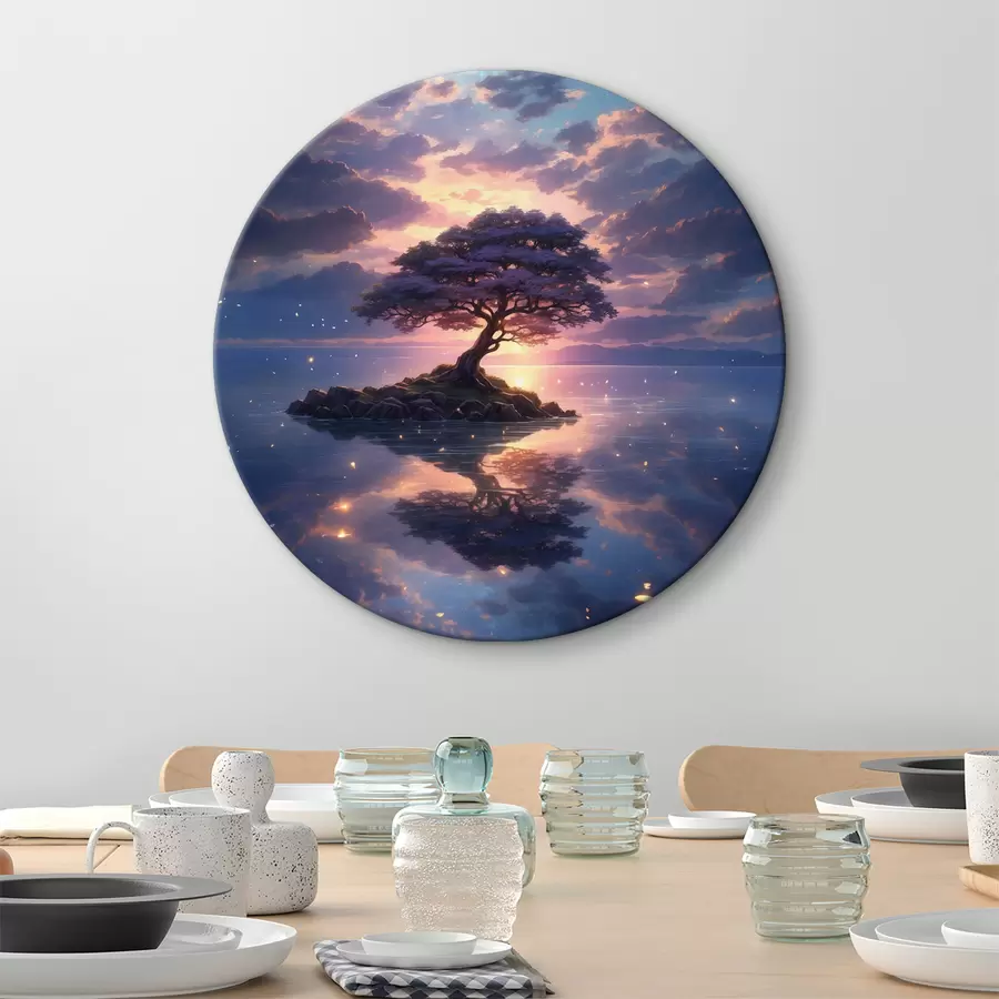  Schilderijen Een boom op een klein eiland in het water r38578