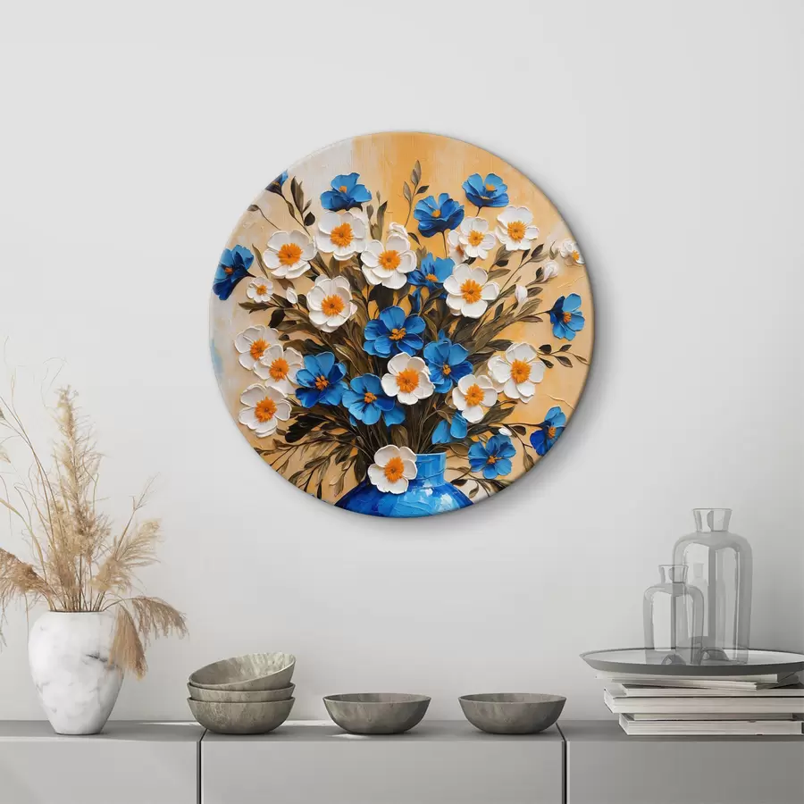  Peintures Fleurs dans un vase bleu sur fond abstrait r38584