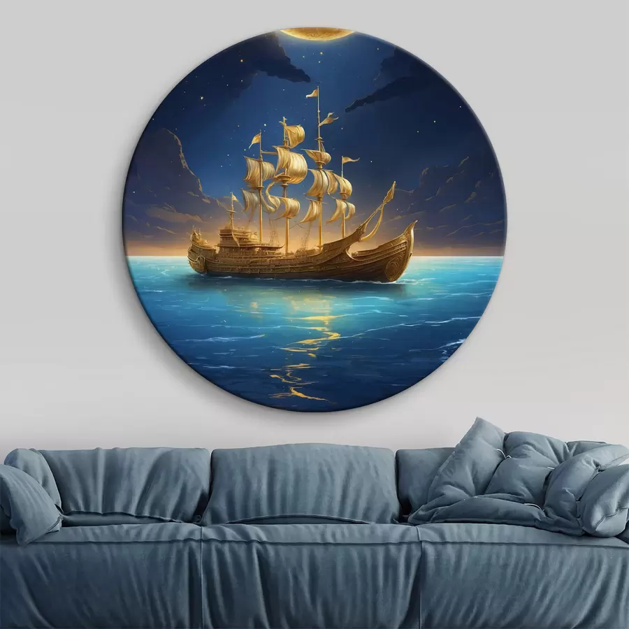  Schilderijen Boot op het water met de maan op de achtergrond r38587