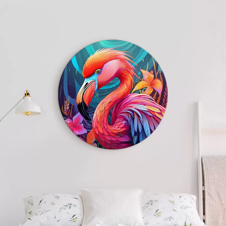  Schilderijen Kleurrijke roze flamingo met bloemen r38609