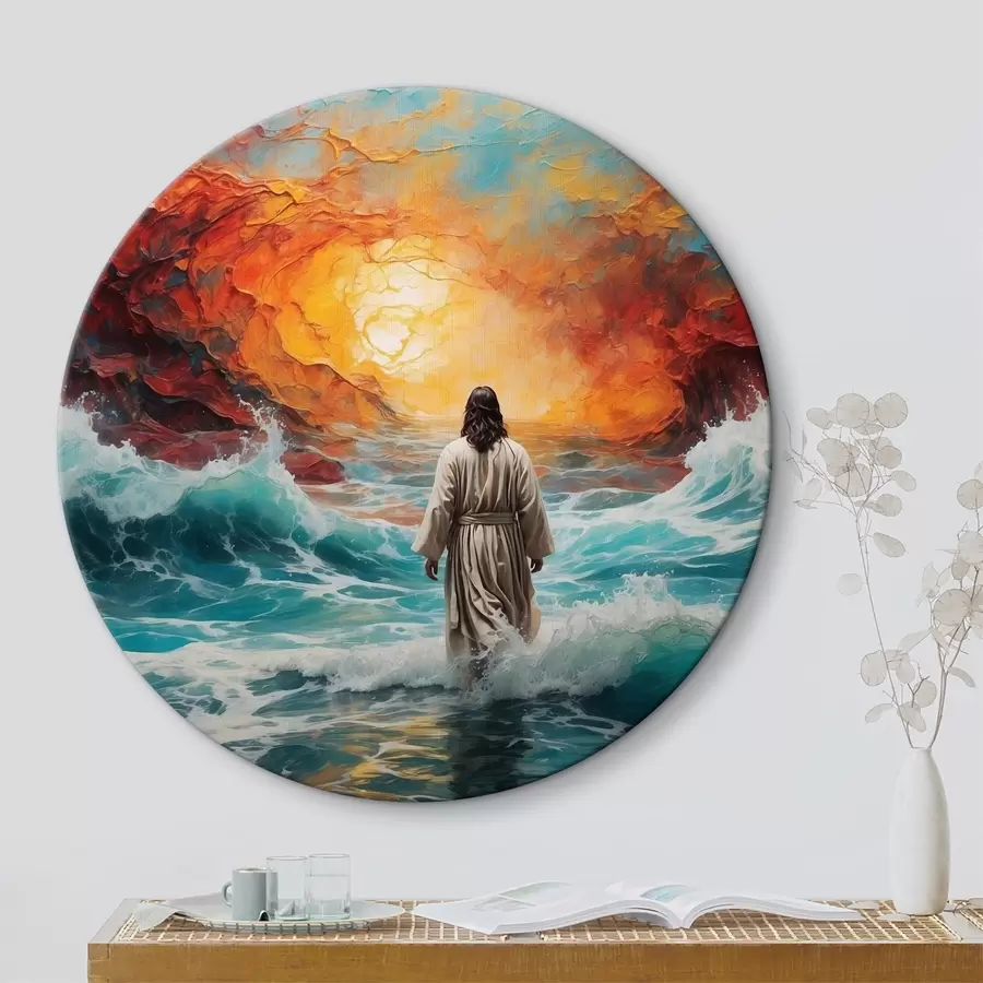  Schilderijen Een man loopt tussen de vurige hemel en de zee r38612