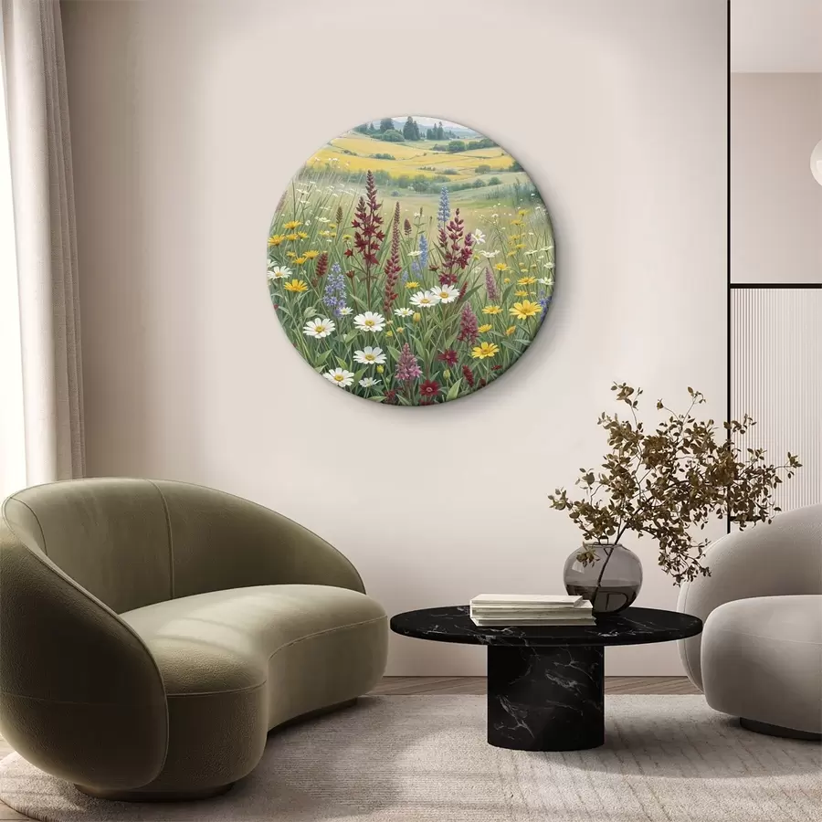  Schilderijen Een weelderige, kleurrijke weide vol wilde bloemen r39407