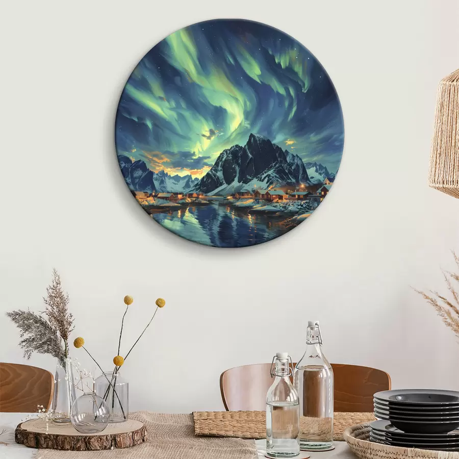  Schilderijen Lofoten, noorderlicht, winterdorp r40299