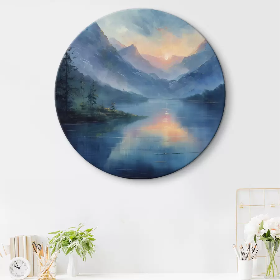  Peintures Coucher de soleil dans les montagnes, brouillard, rivière, forêt, peinture à l'huile r40302