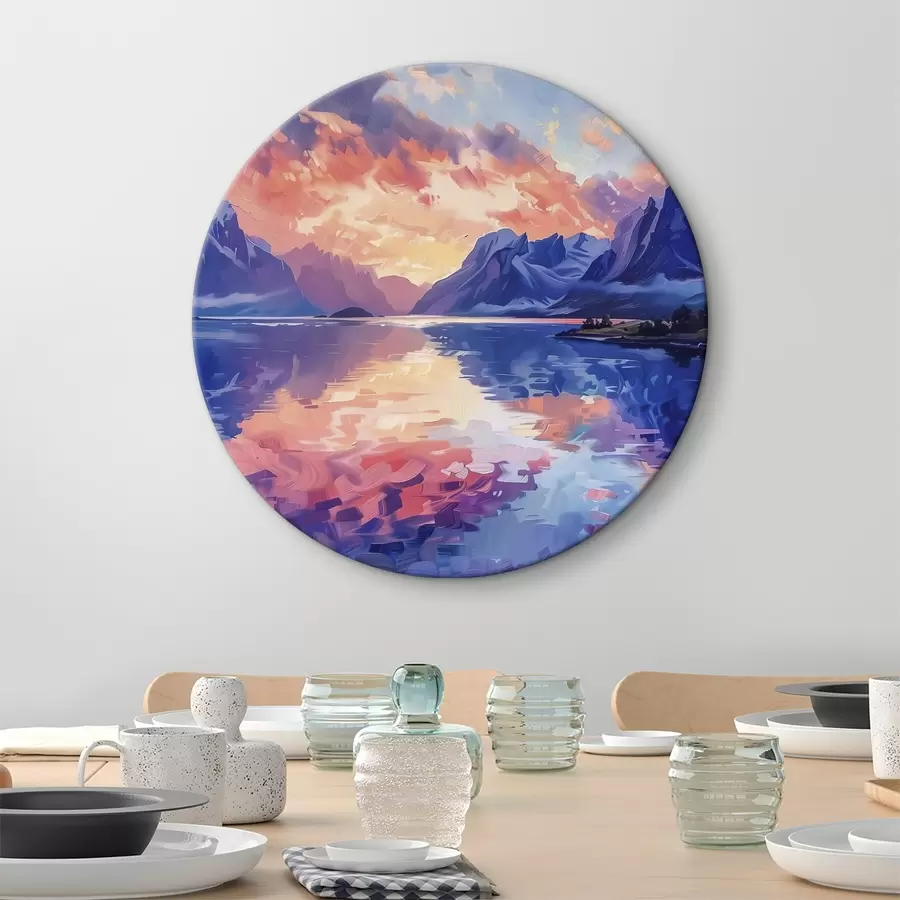  Schilderijen Zonsondergang in de bergen, rivier, acrylverf r40305