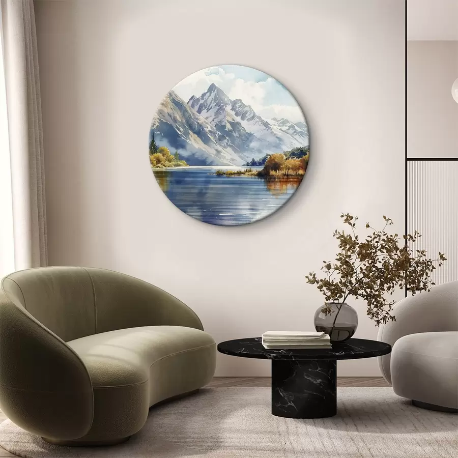  Schilderijen Herfstlandschap van bergen, rivier, bomen r40309