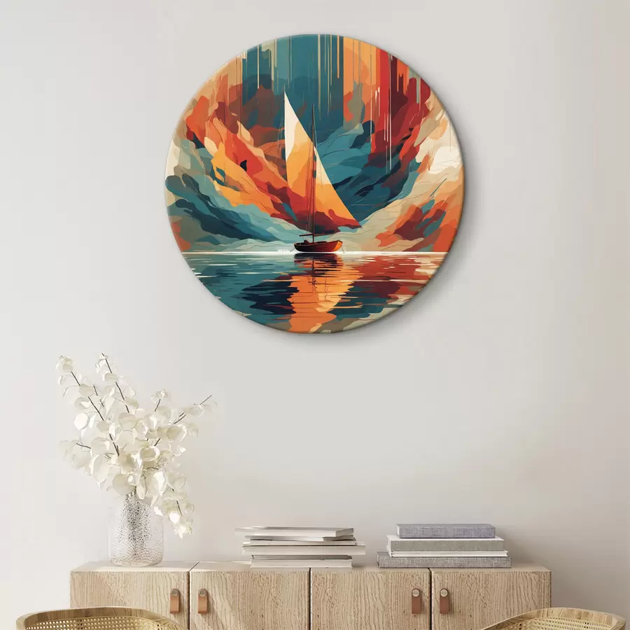 Fotobehang Boot op het meer in vectorafbeelding r40462