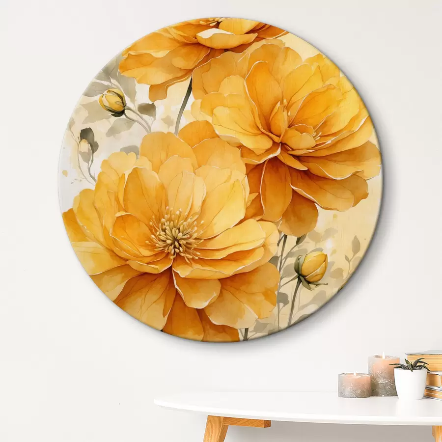  Schilderijen Gele bloemen op een wazige achtergrond r40482