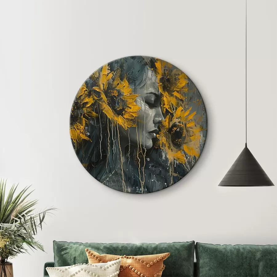  Peintures Visage d'une fille avec des tournesols flous r40502