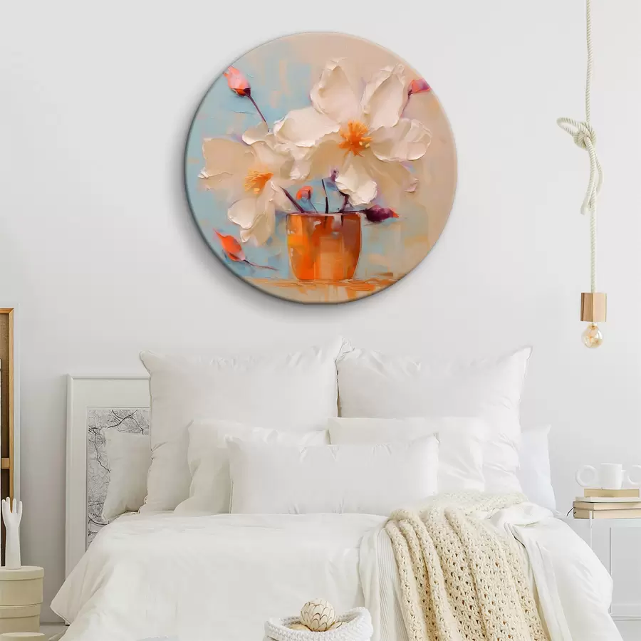  Peintures Jonquilles dans un vase, blanc, orange, beige, bleu r40520