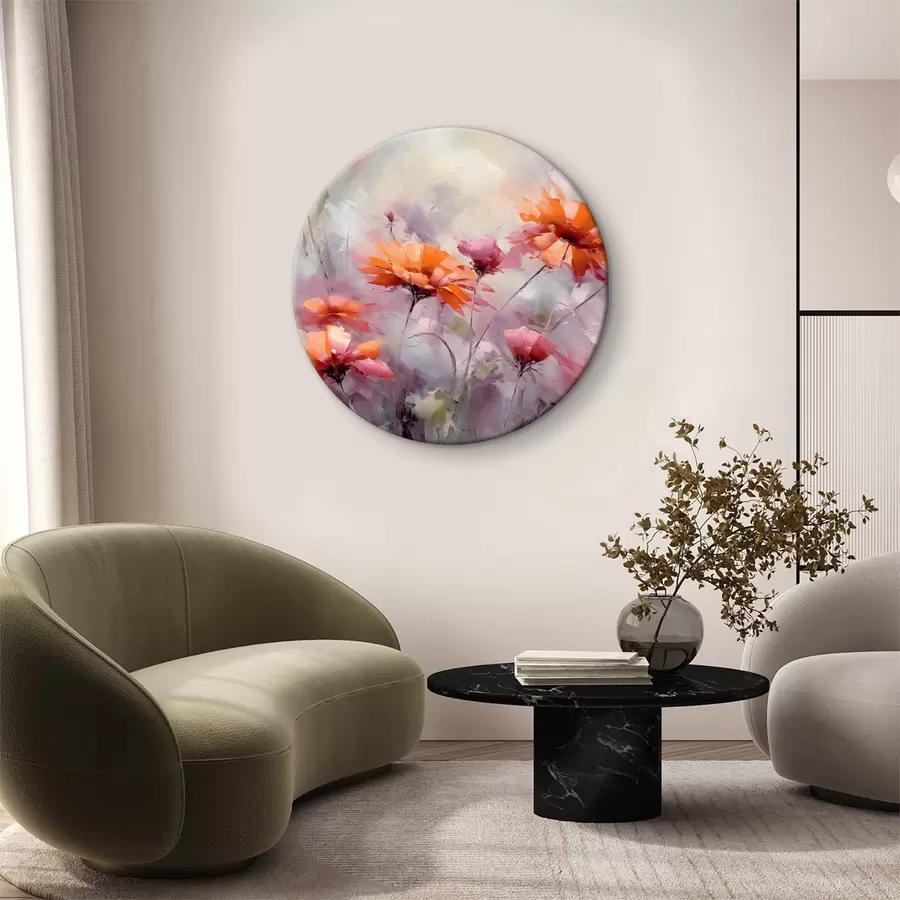  Schilderijen Abstracte bloemen, imitatie van penseelstreken, rood, grijs, paars, oranje r40528