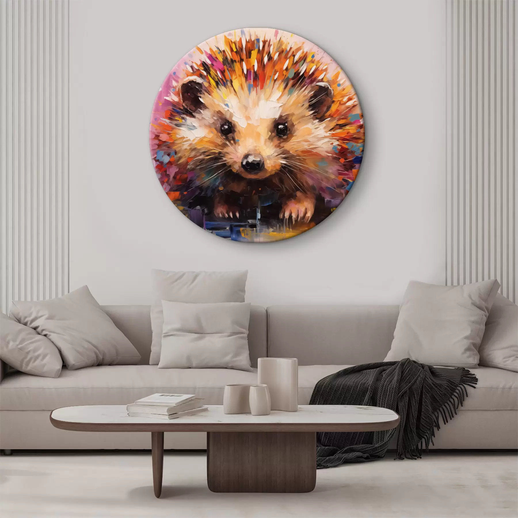  Schilderijen Portret van een egel in felle kleuren: geel, paars, blauw, oranje, bruin r40532