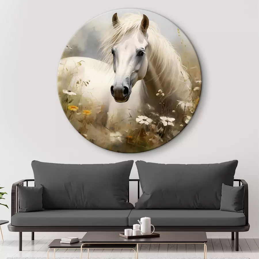  Schilderijen Wit paard in het gras tussen madeliefjes r40533
