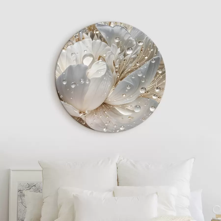  Peintures Gros plan d'une fleur de pivoine blanche avec des gouttes d'eau sur les pétales, sur fond flou r40539