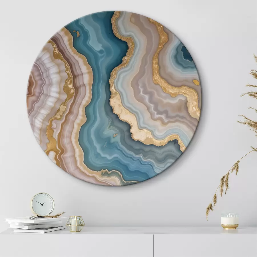  Schilderijen Kleurrijke abstracte agaatsteen met wervelende patronen en lagen van turquoise, beige, roze en geel r40540