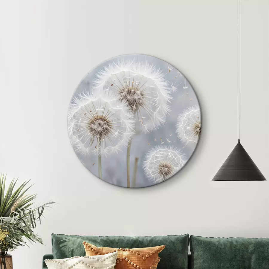  Peintures Fleurs de pissenlit blanches avec graines duveteuses sur fond gris flou r40556