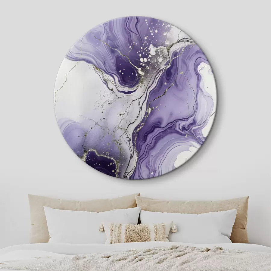  Schilderijen Abstracte vloeiende kunstcompositie gedrukt met wervelende paarse, witte en grijze inkt r40566