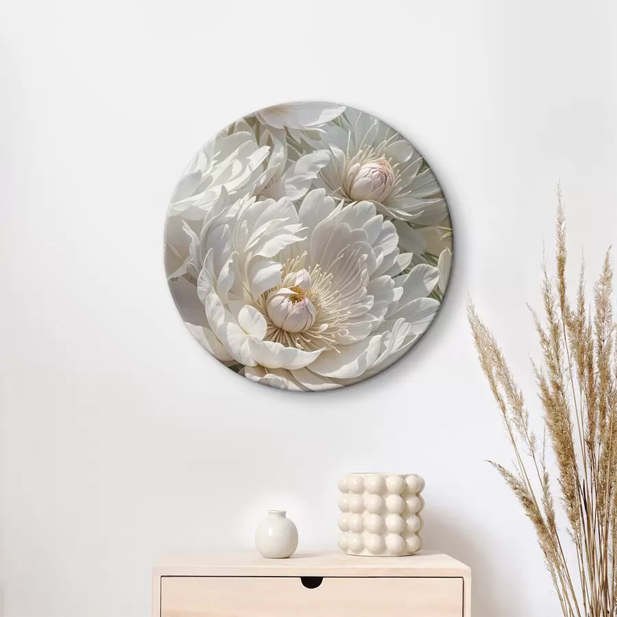  Peintures Gros plan sur plusieurs grandes fleurs de pivoine blanches aux pétales doux et délicats et au centre jaune vif r40575