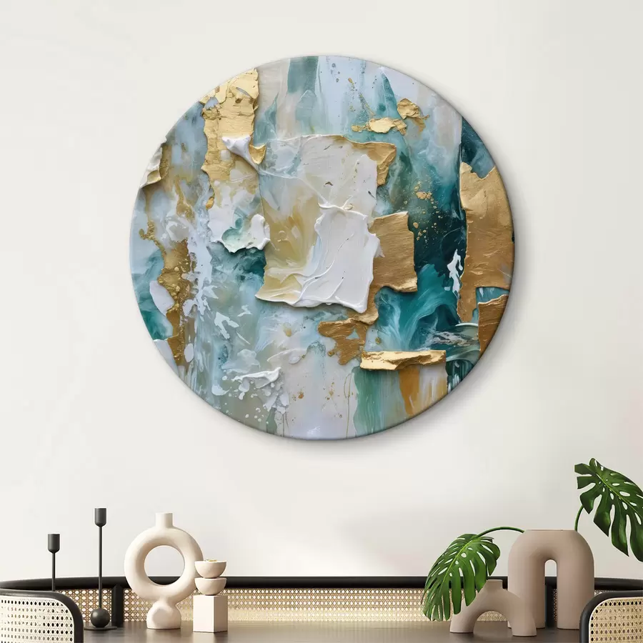  Schilderijen Afbladderende verf met lagen wit, blauw en geel creëert een abstracte, getextureerde print r40577