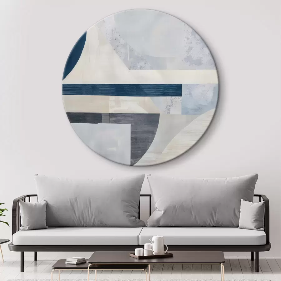  Peintures Abstraction minimaliste avec des formes géométriques et des textures dans des tons de bleu, de gris et de blanc r40596