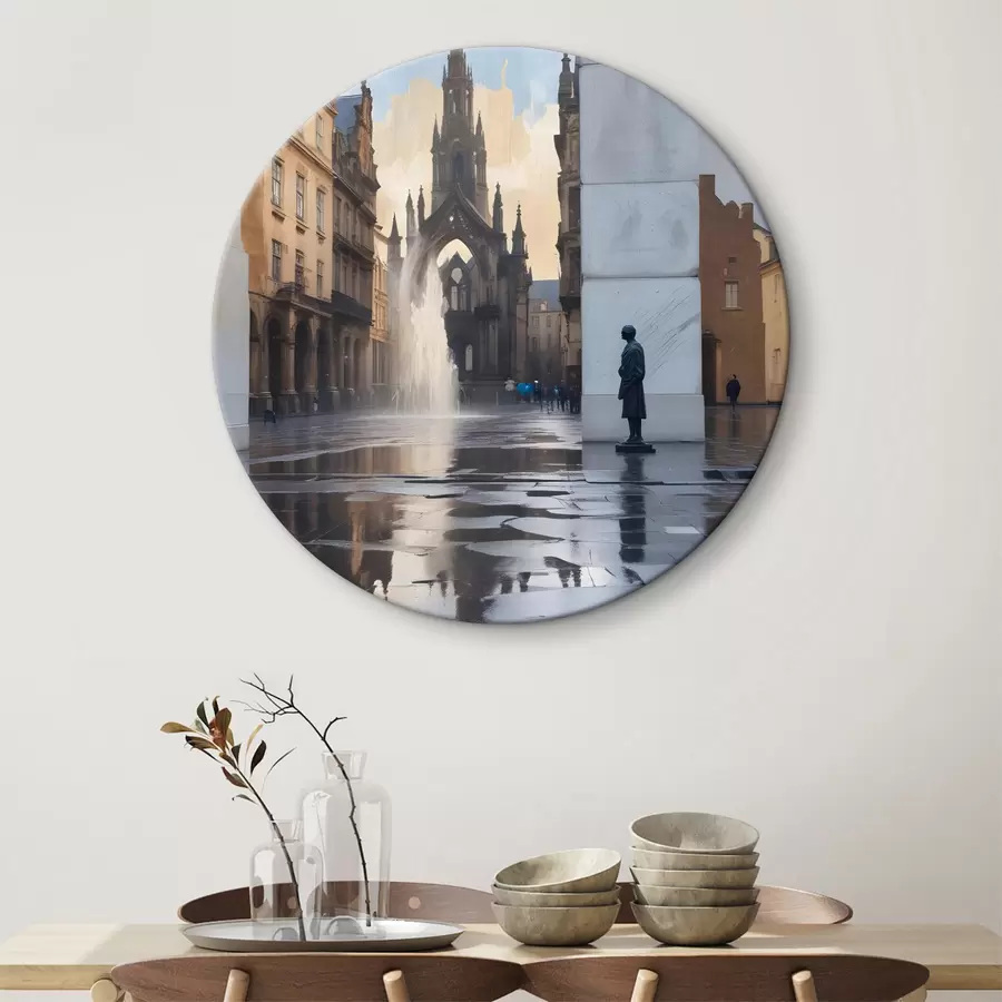  Schilderijen Een middeleeuwse kathedraal met gotische architectuur staat op de achtergrond, de torenspitsen reiken naar de hemel r40611