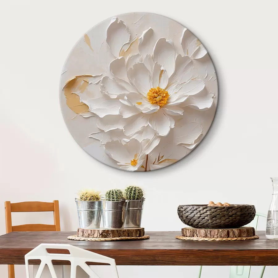  Schilderijen Witte bloem in olie met bruine steel r40619