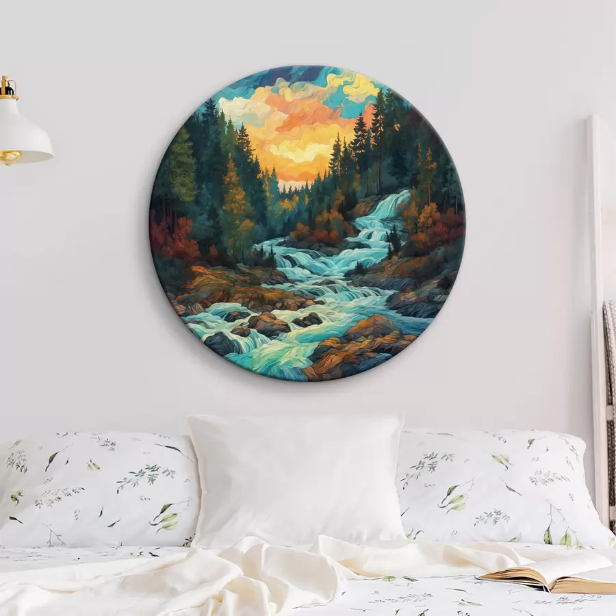  Schilderijen Sparrenbos en veelkleurige lucht r40639