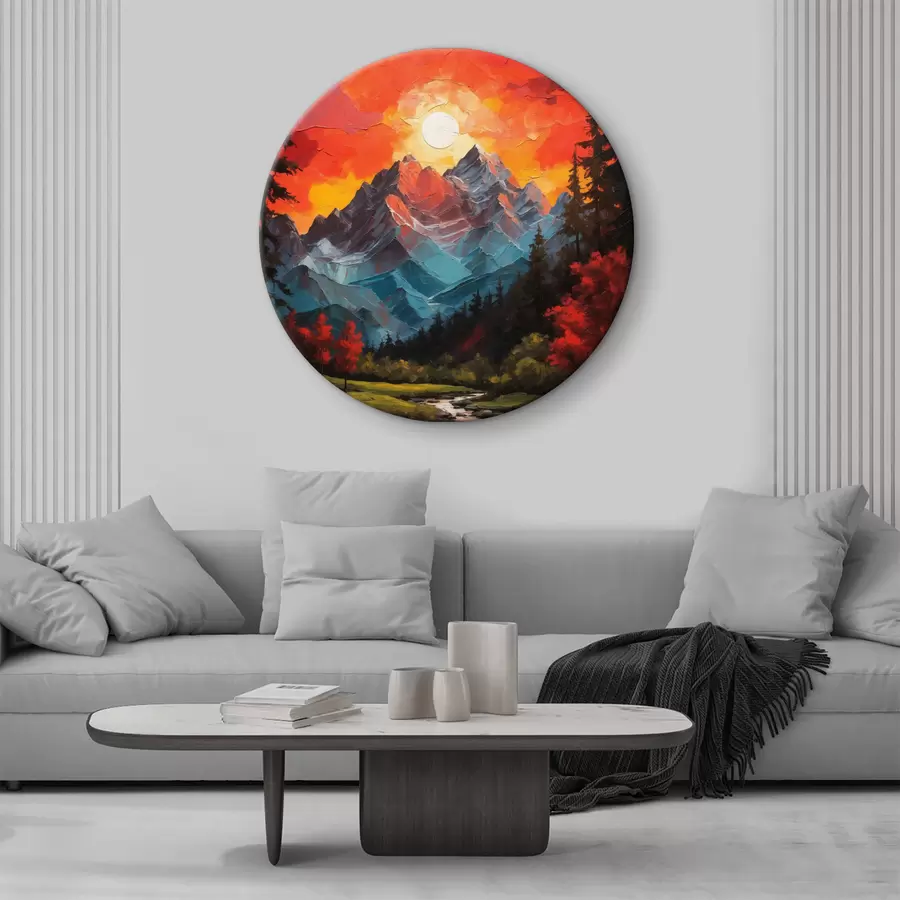  Schilderijen Bergen en rode lucht bij zonsondergang r40641