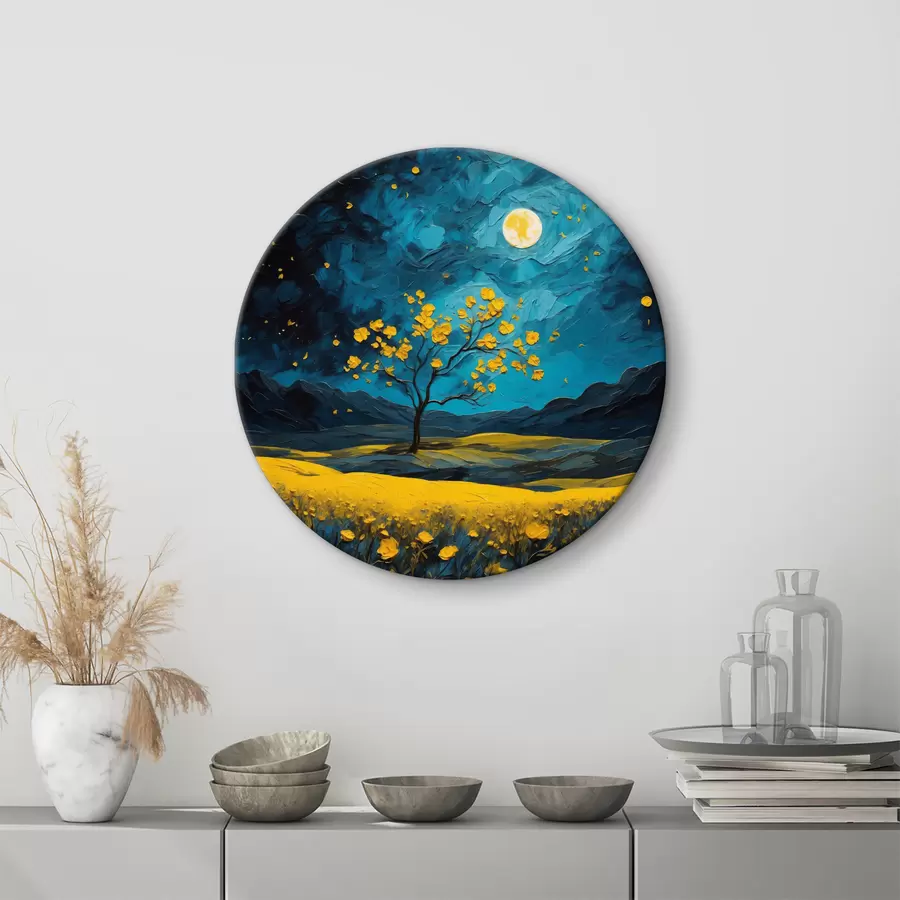  Schilderijen Veld met gele bloemen bij nacht r40643