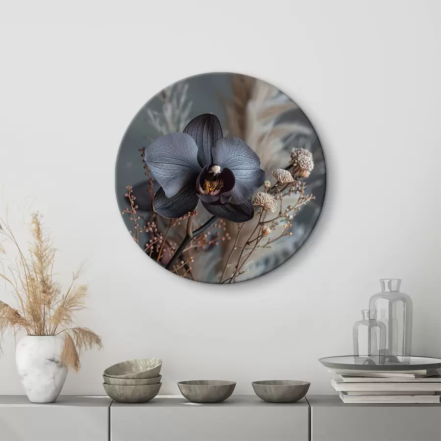  Schilderijen Elegant bloemstuk met zwarte orchidee en andere gedroogde bloemen r40661